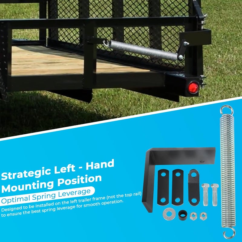 MOTOQUEEN Left Side Trailer Tail Gate Spring Lift Assist Kit - Heavy-Duty Universal Fit for Most Utility Trailers - Lift Support with Bracket and Hardware (Left-Hand Mount) - Image 3